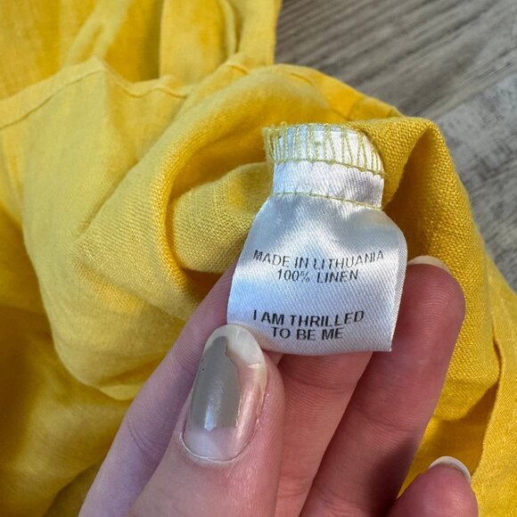 Flax 100% linen yellow short sleeve oversized top V-neck size medium C41 - Picture 4 of 6